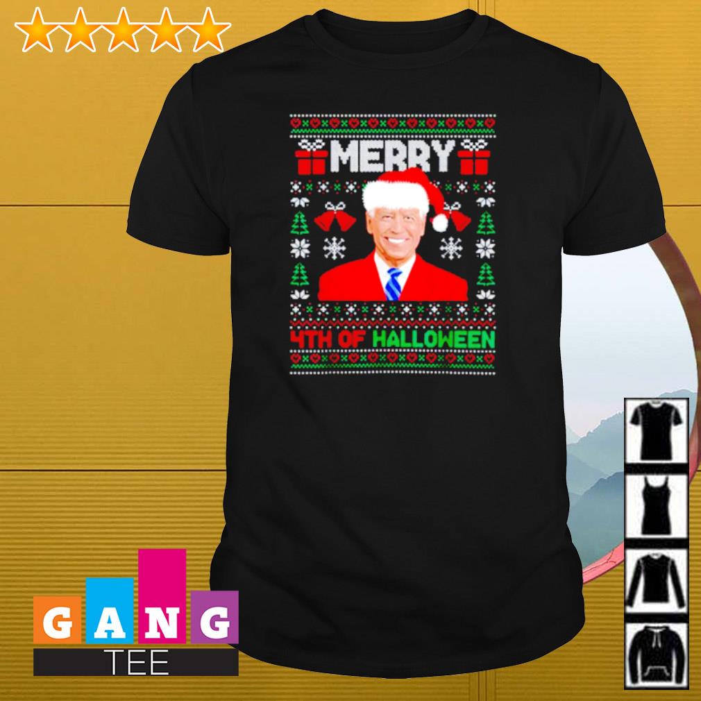 Top Santa Biden merry 4th of halloween ugly Christmas shirt