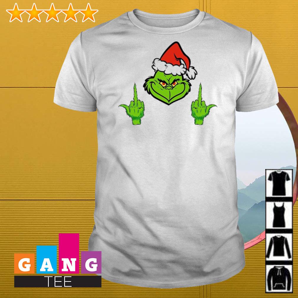 Awesome Grinch Santa hat middle finger shirt