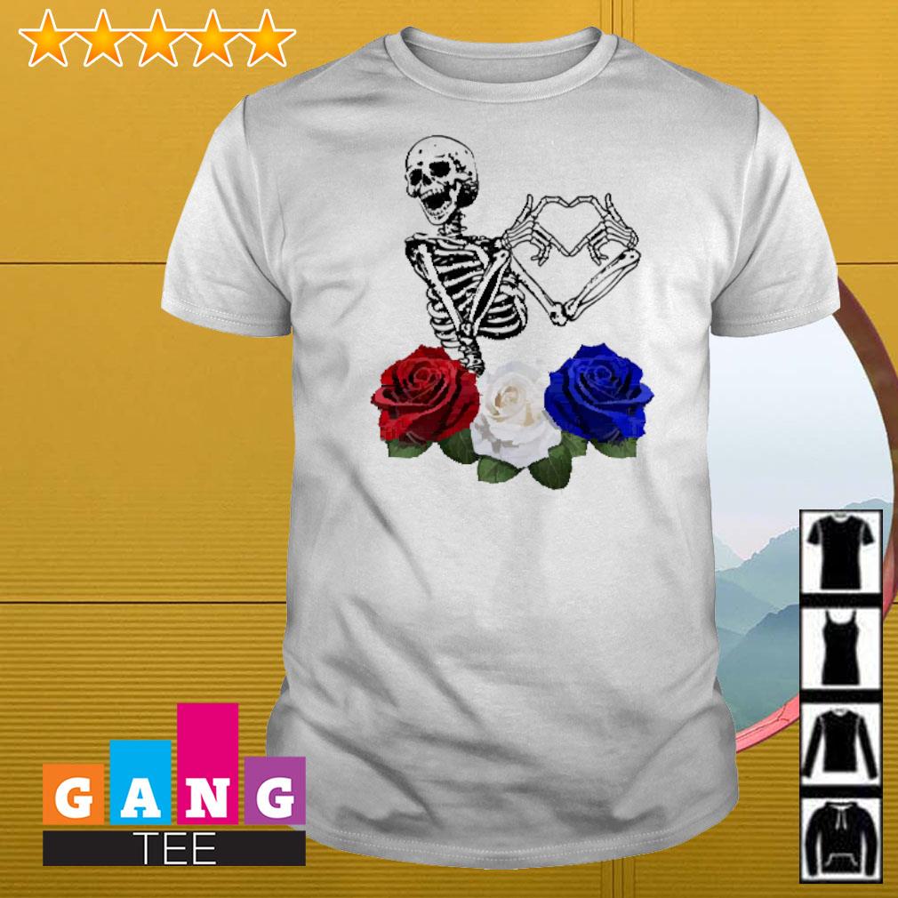 Top Skeleton roses red white and blue shirt